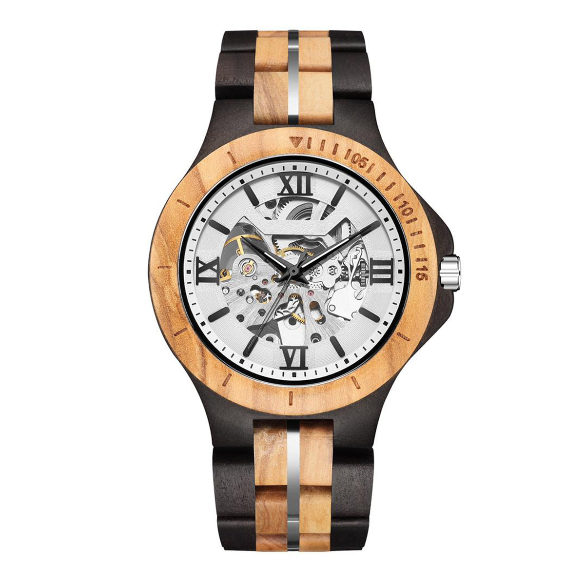 Mechanical watch zebra wood