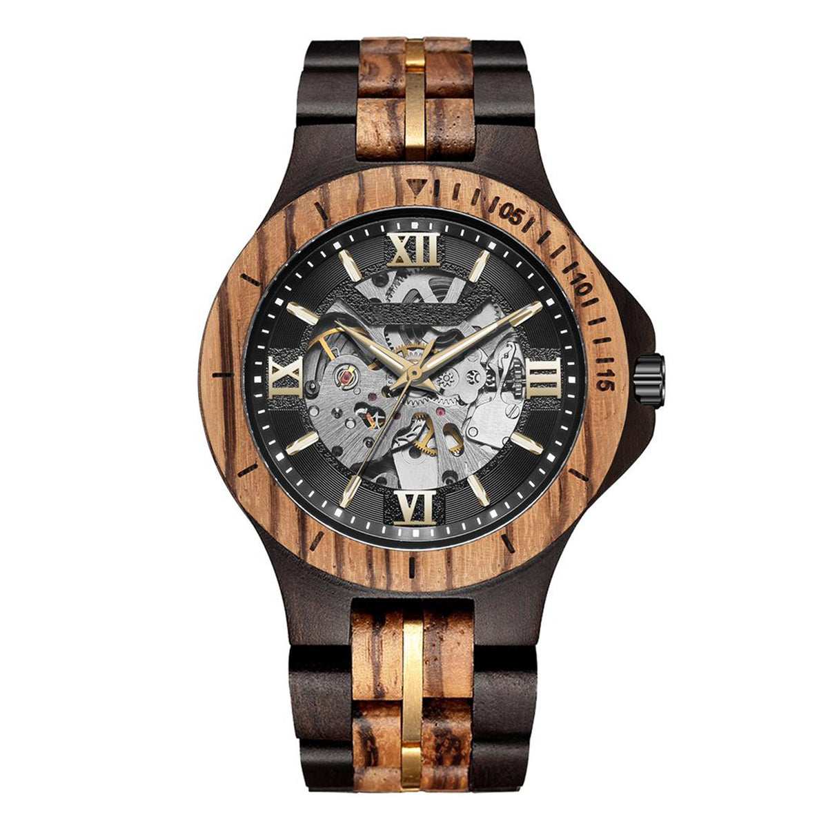 Mechanical watch zebra wood