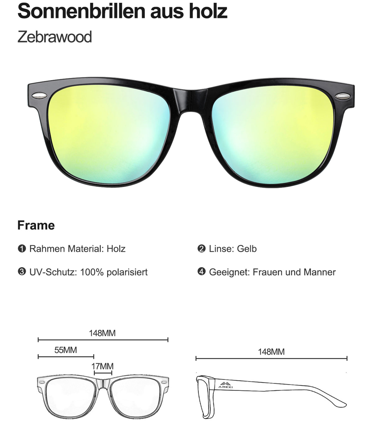 AMXI Holzsonnenbrille für Männer und Frauen