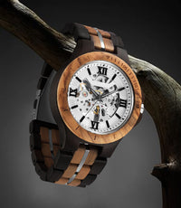 Mechanical watch zebra wood